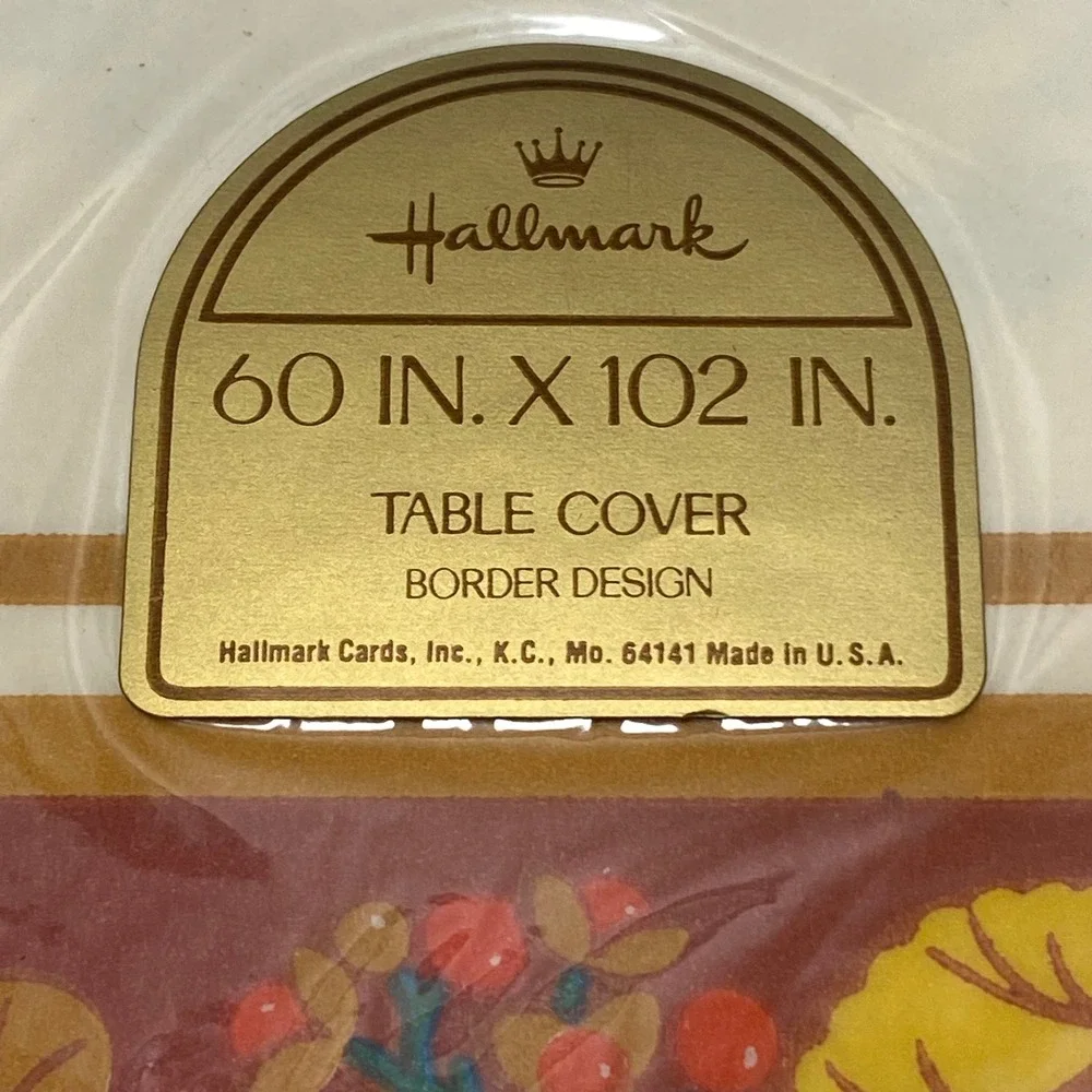 Hallmark Table Cover 60x102 Cream New Vintage Thanksgiving Turkey Border